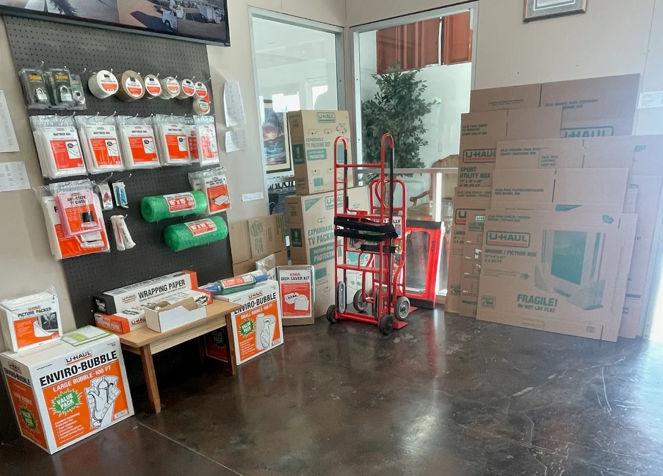 U-Haul moving supplies and equipment available at Sunbrook Storage office