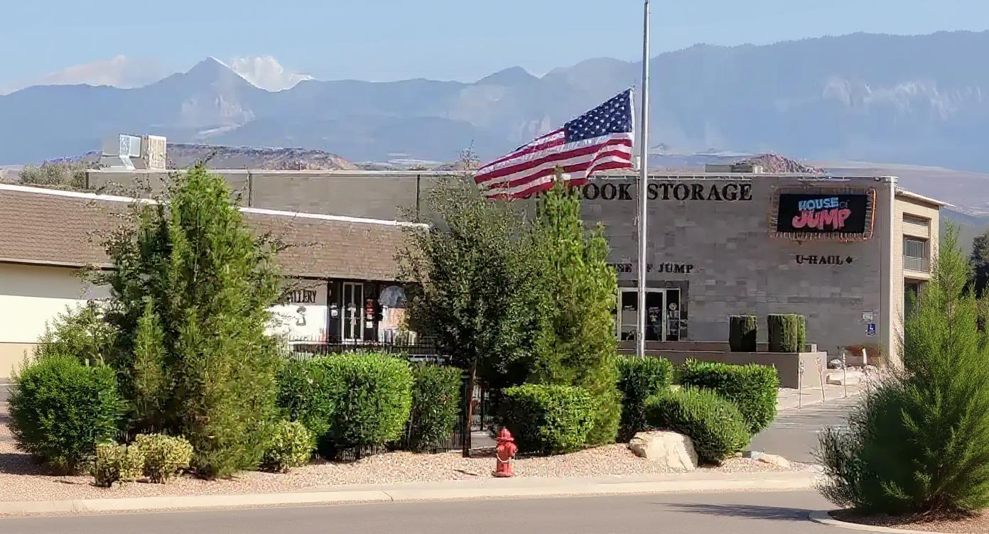 Sunbrook Secure Storage exterior facility panoramic view with mountain landscape in St. George UT